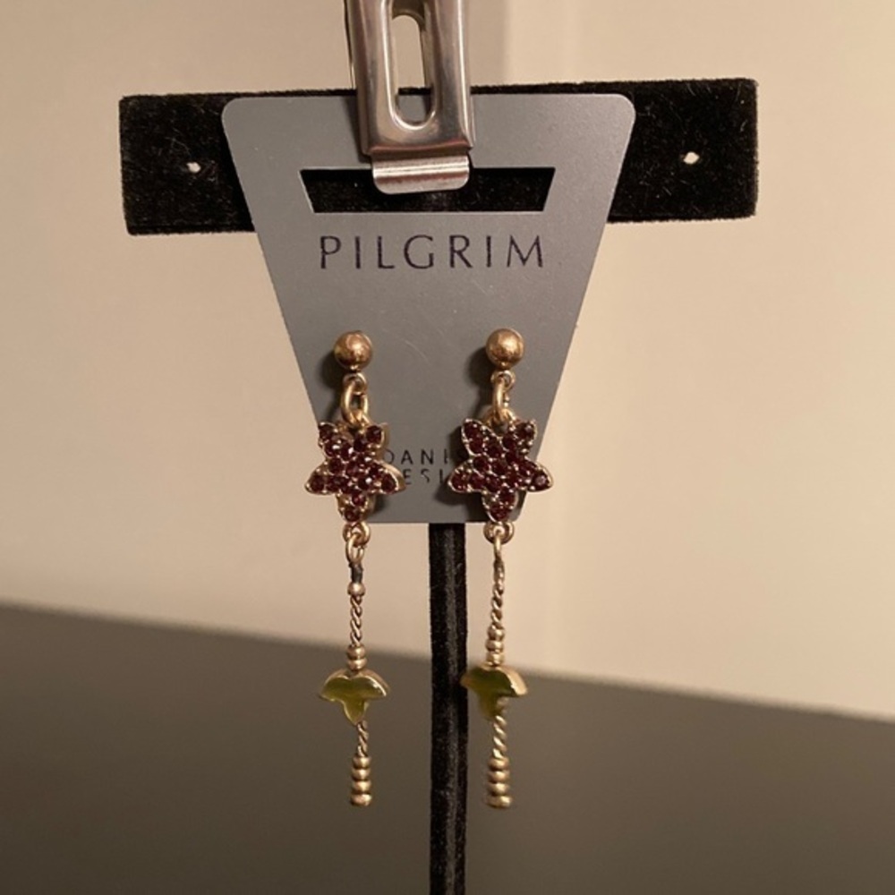 Pilgrim Gold and Burgundy Floral Drop Earrings